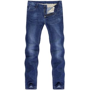 Mannen Jeans Stretch Solid Blue Rechte Classic Regular Fit Jeans Pockets Leisure Zakenman Lange Broek Mannelijke Homme