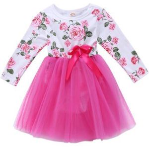 Pasgeboren Baby Meisje Jumpsuit Tulle Lace Lange Mouw Jurk Kleding Outfit Bloemen Tutu Prinses Jurk Voor Baby Meisjes Kerst