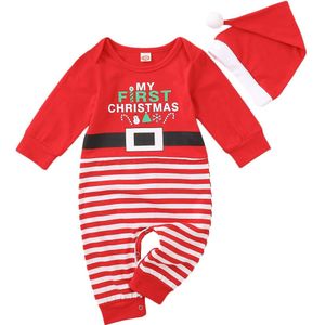 Baby Baby Meisjes Lange Mouwen Romper + Hat Eerste Kerst Leuke Romper Haarbal Hoeden Stripes Feestelijke Kleding 3-24 Maanden