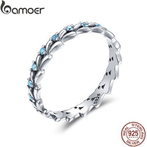 BAMOER Blauwe Oceaan Golf Stapelbaar Finge Ringen voor Vrouwen Kleine Size Koreaanse Stijl 925 Sterling Zilveren Fijne Sieraden GXR162