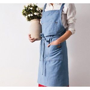 Opgewaardeerd Katoen Jeans Schorten Eenvoudige Gewassen Volwassen Schorten Unisex Voor Keuken Koken Tuinieren Koffie Winkel