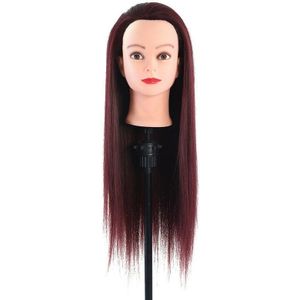 60cm Wijn Rood Lang Steil Haar Kappers Beoefenen Oefenpop Hoofd Hair Styling Training Model Mannequin Dummy Hoofd + Klem