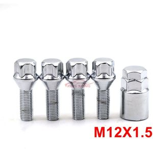 M12X1.5 4Pcs Spline Type Anti-Diefstal Staal Chroom Auto Wiel Wielbouten Lock