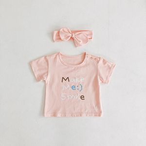 Zomer Pasgeboren Tops Baby Meisjes Wit T Shirts Koreaanse Stijl Peuter Korte Mouw Katoen Glimlach Tees 0-2Y Baby Baby kleding