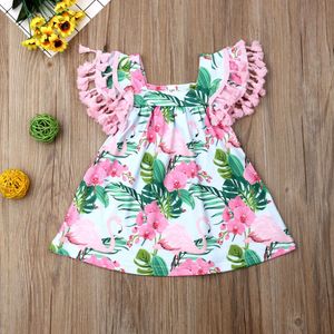 Pudcoco Pasgeboren Baby Meisje Kleding Kwasten Fly Mouwen Party Pageant Jurk Flamingo Bloem Print Casual Zonnejurk