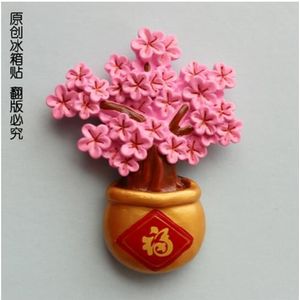 Handgemaakte Chinese Stijl Fortune Boom Bloemen 3D Koelkast Magneten Toerisme Souvenirs Koelkast Magnetische Stickers