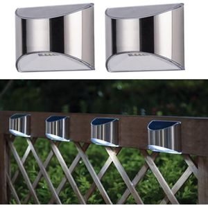 4 Stuks Rvs Zonne-energie Outdoor Hek Wandlamp Waterdichte Voor Graden Yard Landschap (Zilver)