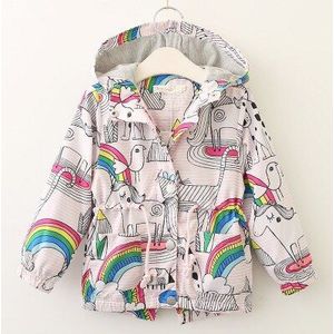 Modieuze Meisjes Jas Kinderkleding Afdrukken Regenboog Eenhoorn Jassen Voor Casual Uitloper Schattige Capuchon kinderen Jas