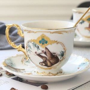 Tea Saucer Spoon Set British-Style Jungle Ceramic Coffee Cup Retro Household Simple Afternoon Tea Scented Tea Cup with Spoon