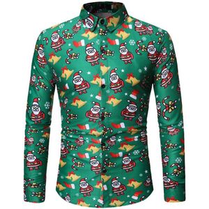 Feitong Kerstman Gedrukt Kerst Overhemd Mannen Toevallige Lange Mouwen Herfst Winter Groene Kerst Top Blouse Camisas Masculina