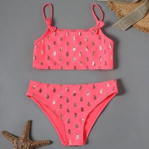 2-8 Years Girl Swimsuit Kids Swimwear Gold Pineapple Stamping Toddler Girl Bikini Set Two Piece Children's Swimwear Infant Girl