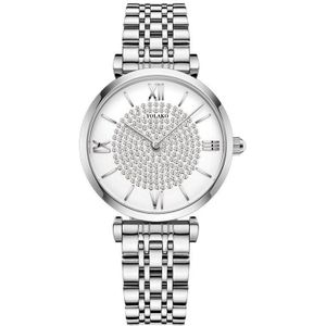 Gypsophila Diamond Vrouwen Horloges Zilveren Ronde Dial Roestvrij Stalen Band Quartz Horloge relogiosfeminino