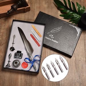 Luxe Kalligrafie Veer Dip Pen Schrijven Inkt Briefpapier Geschenkdoos met Nib Bruiloft Quill Pen Metalen Vulpen Set