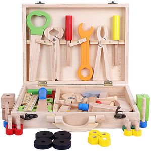 Kinderen Diy Handgemaakte Educatief Speelhuis Tool Speelgoed Jongen Houten Toolbox Set Reparatie Pretend Vroege Onderwijs Speelgoed