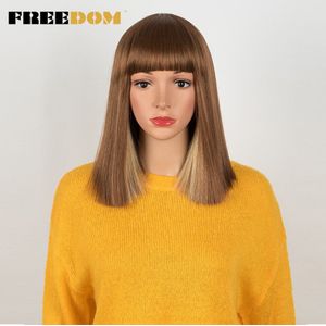 Vrijheid Womens Synthetische Bob Pruiken 12 Inch Blonde Pruik Korte Rechte Haar Pruik Hittebestendige 613 Rood Blauw Kleur Cosplay pruik