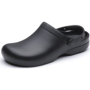 Wako 9011 Mannen Chef Schoenen Super Anti-Slip Keuken Werkschoenen Kok Sandalen Klompen Met Bandjes Slip Op Ademend zwart Maat 36-44