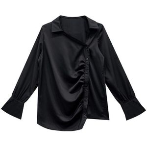 Xitao Zwart Onregelmatige Blouse Vrouwen Losse Mode Eenvoudige Streetwear Geplooide Turn Down Kraag Herfst Wit Overhemd ZP2976