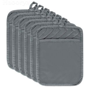 6 Stuks Katoenen Pannenlap Pocket Voor Keuken Mitt Bakken Magnetron Dual Handschoenen Pot-Pads Grijs Placemat Bbq Bakken gereedschap Dagelijkse Koken