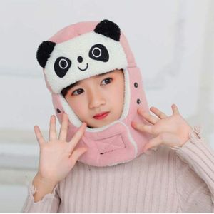 Kinderen winter warme muts schattige panda oorbeschermer bomber hoed jongen meisje plus fluwelen dikke beanie hat