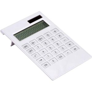 Ultra Dunne Draagbare Dunne Aaa Batterij Zonne-energie Dual Power Calculator Screen 12 Digit Office Calculator, Wit