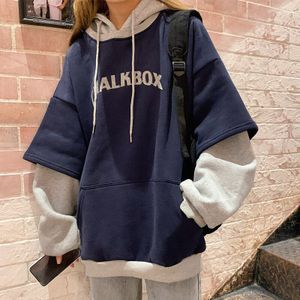 Hoodies Vrouwen Esthetische Dikkere Koreaanse Bf Ulzzang Borduurwerk Brief Lange Losse Truien Hooded Warm Studenten Dagelijks Womens