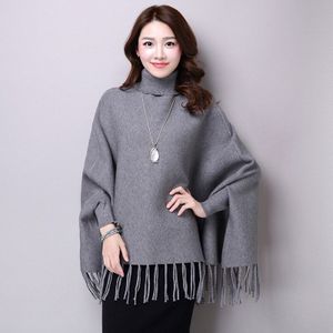 Lente Herfst Vrouwen Socialite Kasjmier Kwastje Vest Truien Batwing Mouwen Coltrui Cape Uitloper Knit Poncho