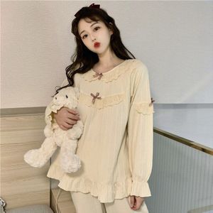 Leuke Pijamas Vrouwen Strikje Pyjama Homewear Kleding Nachtkleding 2 Delige Set Pyjama Set Lolita Prinses Thuis Pak Broek Top y231