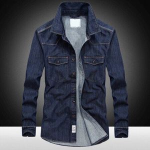 Mode Jeans Shirt Mannen Herfst Lange Mouw Losse Casual Katoenen Shirt Plus Size 3XL Single Breasted Tops Camisa Masculina Blauw