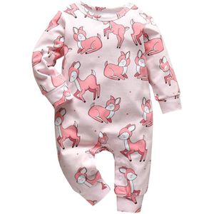 Baby Meisjes Romper Katoen Met Lange Mouwen Roze Herten Print Jumpsuit Pasgeboren Baby Meisjes Kleding Pyjama Baby Kleding Outfits