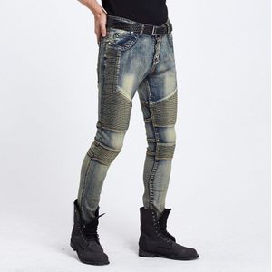 & retail Mens Skinny jeans mannen Runway slanke elastische denim Biker jeans hiphop motorfiets Cargo broek