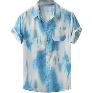 Zomer Tie Dye Mannen Shirt Casual Turn-Down Kraag Tops Lange Mouw Hawaiian Shirts Mannen Camisa plus Size