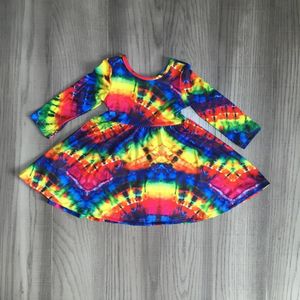 Baby Meisjes Herfst Winter Jurk Meisjes Tie Dye Jurk Kids Kleurrijke Jurk