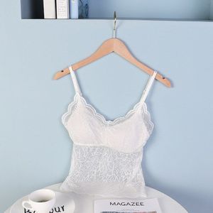 Crop Tops Kant Vrouwen Tank Top Naadloze Ondergoed Vrouwelijke Mouwloze Camis Top Sexy Transparante Vrouwelijke Gewatteerde Hemdje