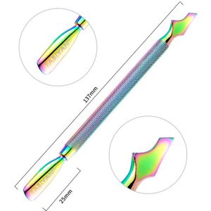 1Pcs Dual-Ended Rvs Cuticle Pusher Chameleon Regenboog Kleur Dode Huid Remover Manicure Nail Art Care Tool
