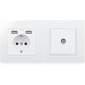 Atlectric De Eu Plug Stopcontact Dual Usb, RJ45, tv Poort Dubbele Socket Macht Stopcontact Glas Panel Led Indicator