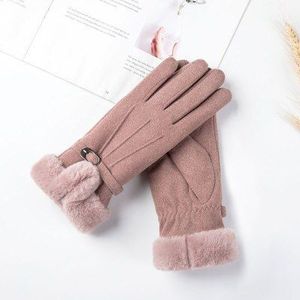 Mode Vrouwen Faux Konijnenbont Pols Dubbele Laag Dikke Winddicht Fietsen Mitten Winter Warm Touchscreen Pluche Rijden Handschoen E72