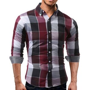Luxe Mens Classic Lange Mouwen Plaid Shirts Formele Casual Smart Slim Fit Stijlvolle Tops
