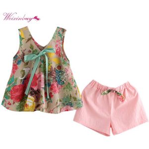Zomer Baby Meisjes Bloemen Gedrukt Mouwloos Vest Tops + Shorts Sets Kids Kleding