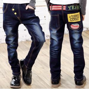 Lente Mode Kinderen jongens blauw denim casual jeans strench pull op straight fit elastische taille broek voor kleine grote kinderen 3-10T