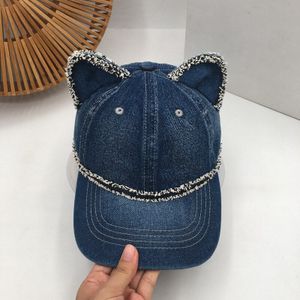 Vizieren Baseball Cap Voor Vrouwen Met Mooie Kat Oren Hipster Vrouwelijke Blauwe Denim Vrouwen Hoeden Bramen Student Meisje Caps