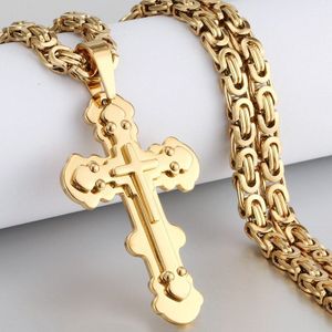 Orthodoxe 3 Lagen Klinknagel Kruis Hanger Ketting voor Mannen Gouden Kleur Rvs Kerk Ketting Gebed Sieraden