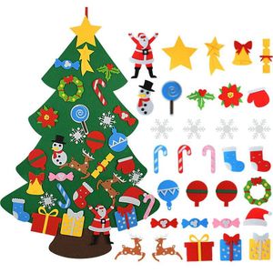 Diy Voelde Kerstboom Met Ornamenten Kinderen Xmas Boom Deur Muur Opknoping Decoraties Voor Huis Navidad Decor jaar