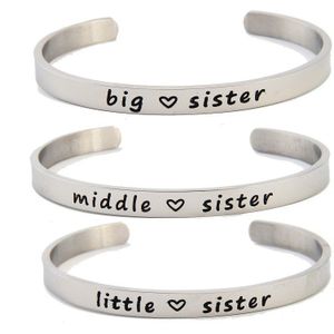 6mm Letters Gegraveerd Zusters Armband Manchet Open Armband Rvs Armbanden voor Vrouwen Zusters pulseira Vriendschap Sieraden