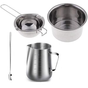 4 Set Rvs Dubbele Boiler Lange Handvat Wax Melting Pot, pitcher & Menglepel Kaars Zeep Maken, Diy Geurende Cand