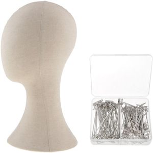 Canvas Hoofd Voor Pruik Display, Maken En Styling, mannequin Hoofd Met 150Pcs 51Mm &amp; 38Mm T Pins Naalden