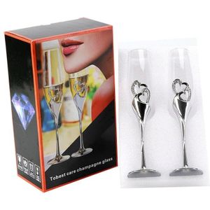 2022 2 Stuks Bruiloft Champagne Glazen Set Roosteren Fluit Bril Met Rhinestone Crystal Omrande Harten Decoratie Drank Goble