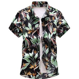 Hawaiian Shirt Mannen Leaf Print Slim Korte Mouwen Zomer Mode Wilde Bloemen Top M-7XL