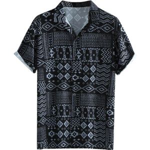 Camisa Masculina Mode Mannen Casual Zwarte Knop Print Hawaii Print Beach Korte Mouw Top Blouse 19July18 P30