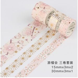 3 stks/doos goudfolie Japanse sakura bloem/fan/kraan/Japanse zen washi Tape DIY planner Dagboek scrapbooking afplakband escolar