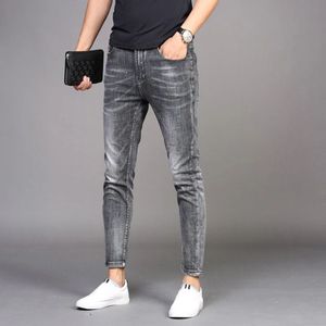Denim Jeans Heren Trendy Brand Slim Voeten Mannen Casual Lange Broek Koreaanse Stijl Zomer Dunne Rook grijs Potlood Broek